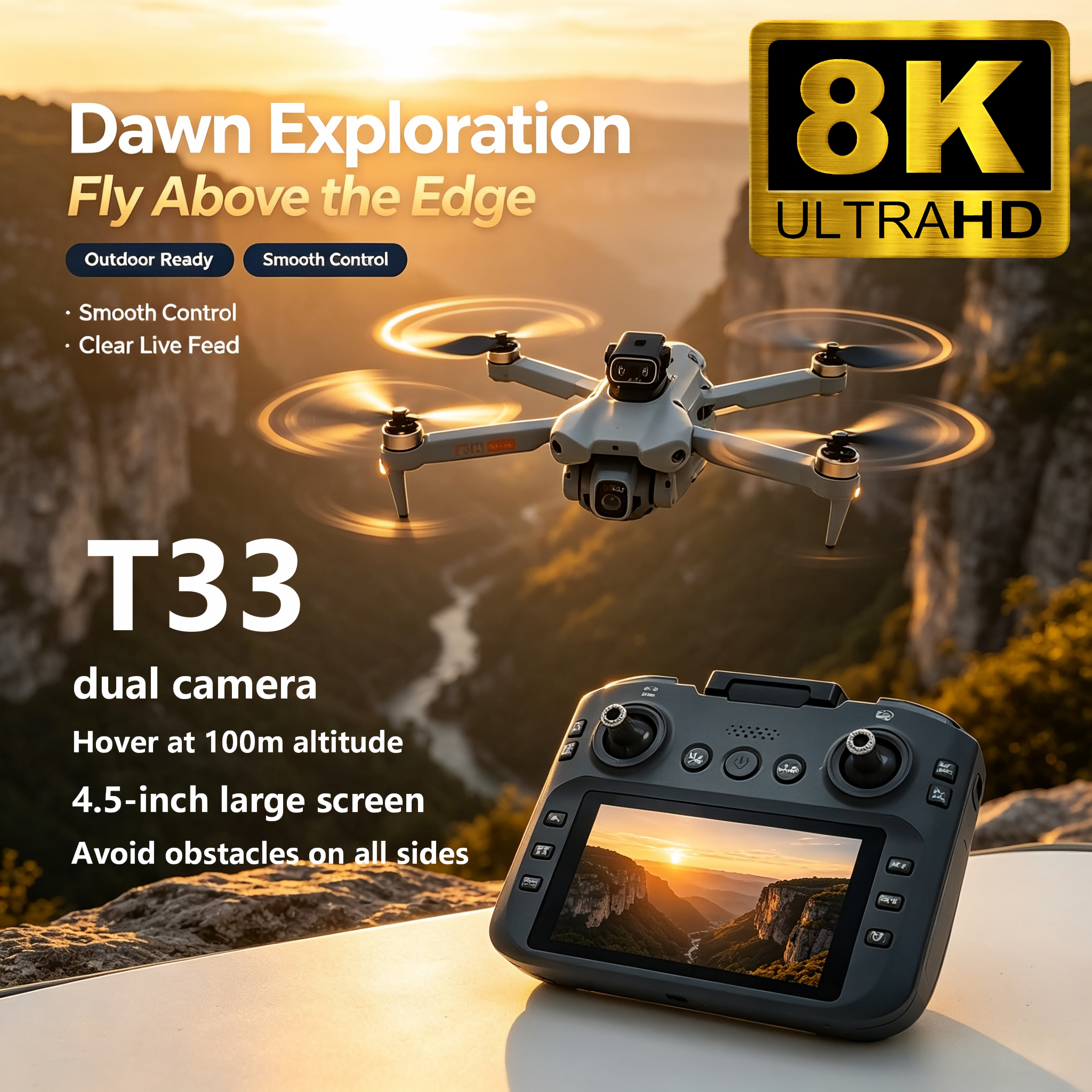 Drone Rc Foldable - Drone T33 Atualizado com Câmera Dupla