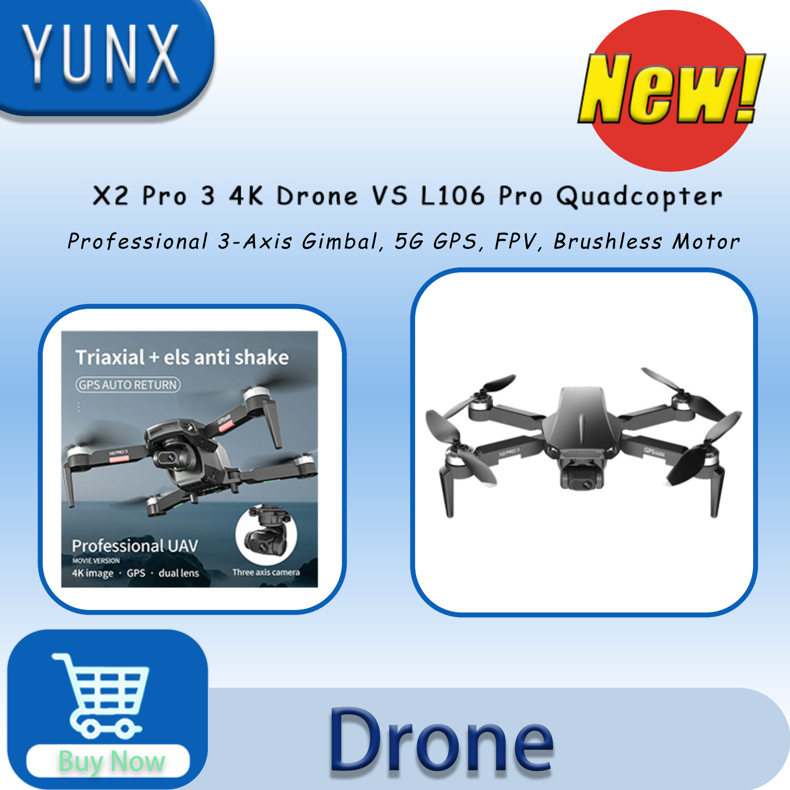 Drone RC YUNX X2 Pro 3 VS L106 - Drone Vs Rc Helicopter avaliação e preço